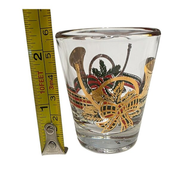 VTG Culver Christmas Shot Glass Yule French Horn 22K Gold MCM Plaid Bow Holiday - Picture 9 of 9